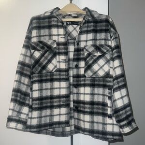 Zara The Harlem Oversized Check Shirt  Jacket In Black White Small